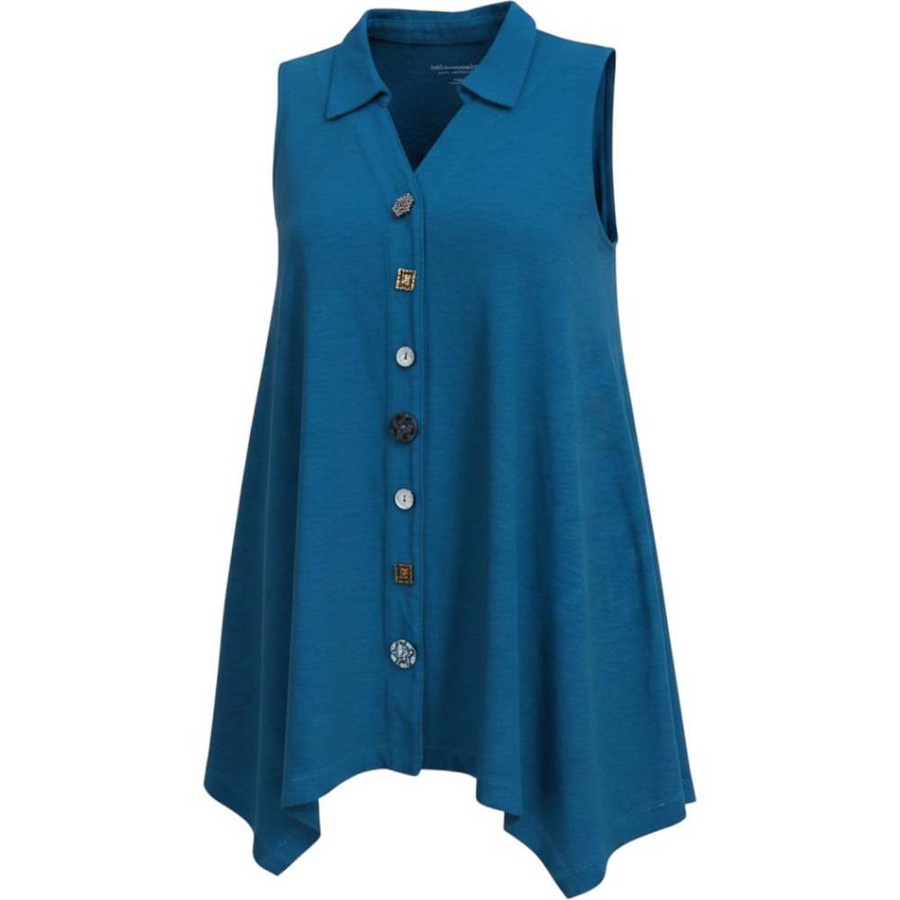 Soft Surroundings Tunic Sleeveless Handkerchief Hem Women Size L Teal Boho